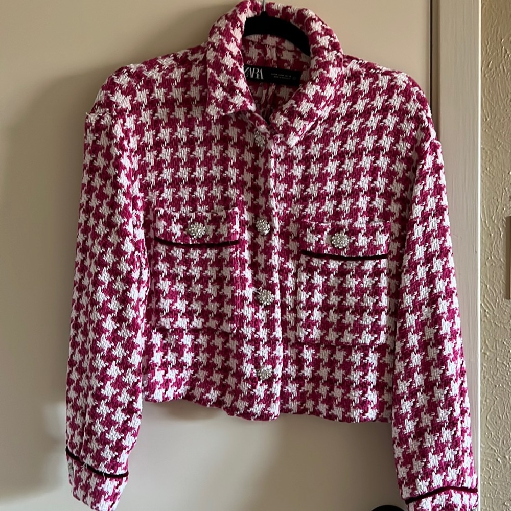 Zara Pink Rhinestone Button Cardigan